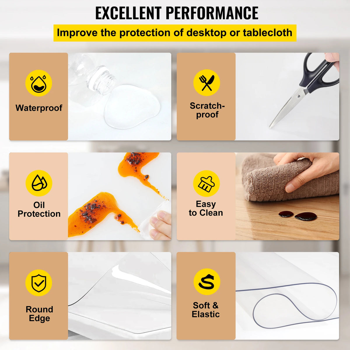 SucceBuy Waterproof PVC Tablecloth Desk Cover Protector For Dining Tables