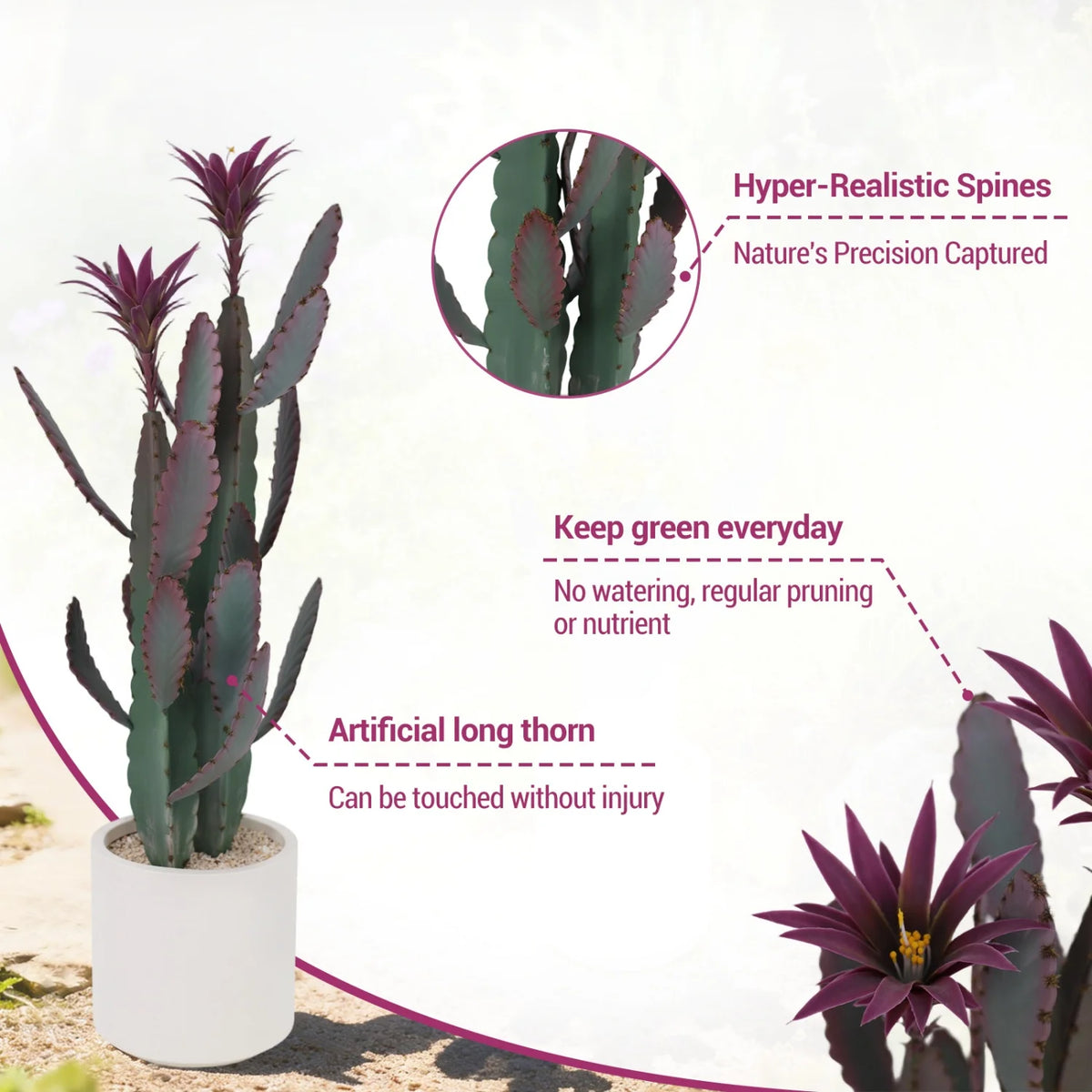 Tall Artificial Cactus Potted Plant 96cm Faux Desert Cacti Fake Big Cactus Plant with Planter for Home Garden Indoor Outdoor