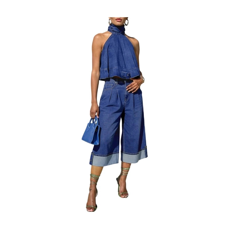 Women's Halter Top and Wide Leg Pants Matching Set