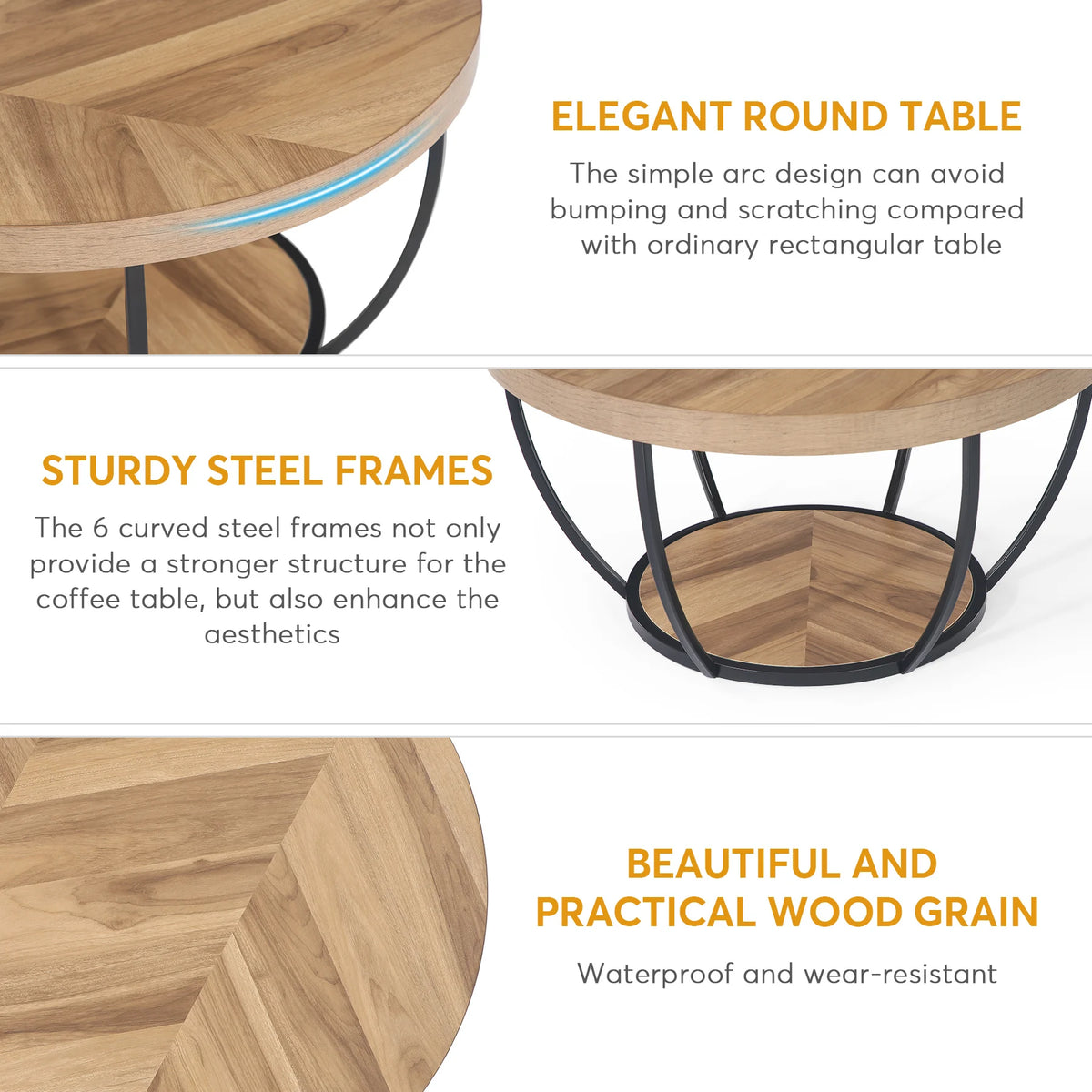 Tribesigns Modern Round Wooden Coffee Table With Two Tier Storage