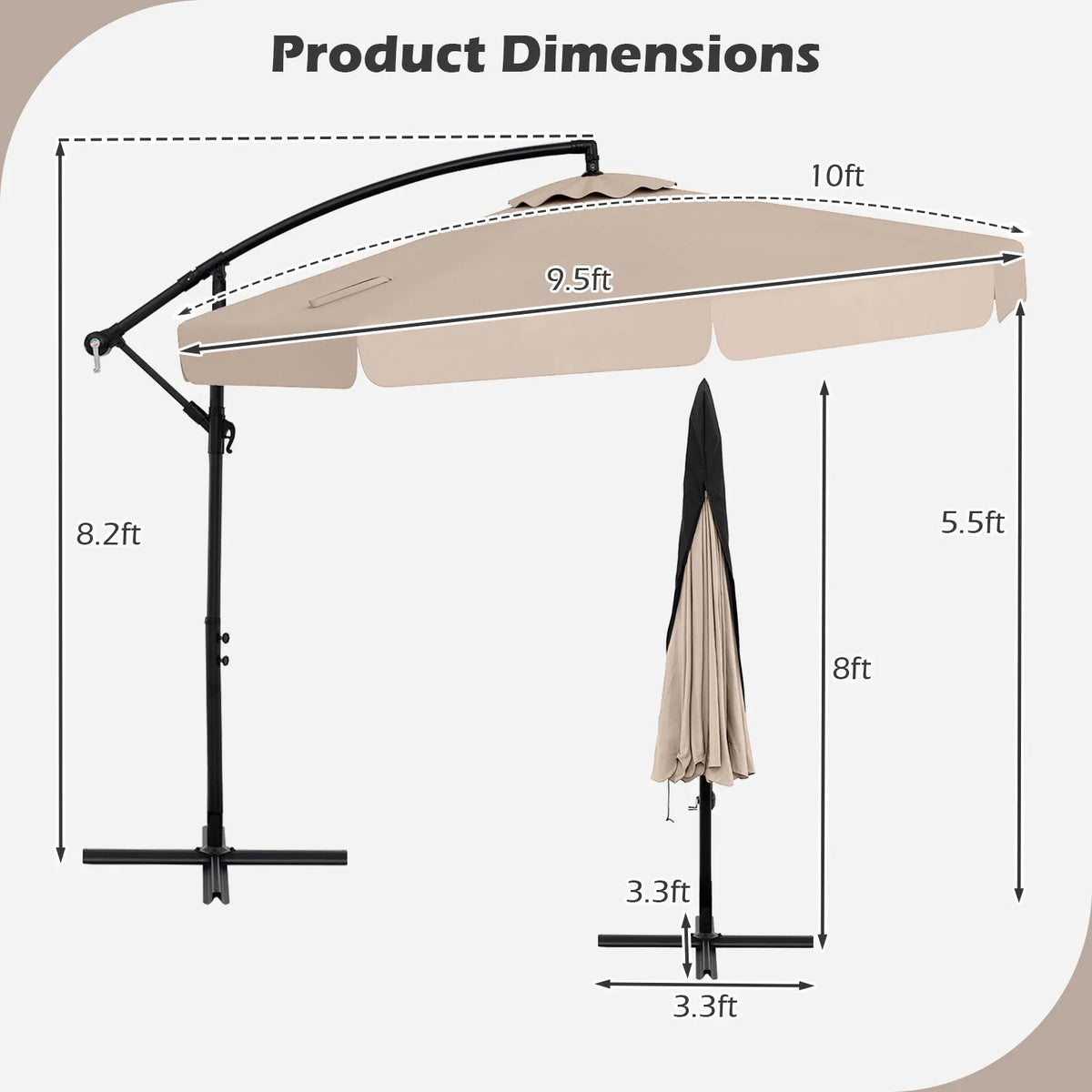 LIFEZEAL Premium Outdoor Offset Hanging Patio Umbrella With Cover