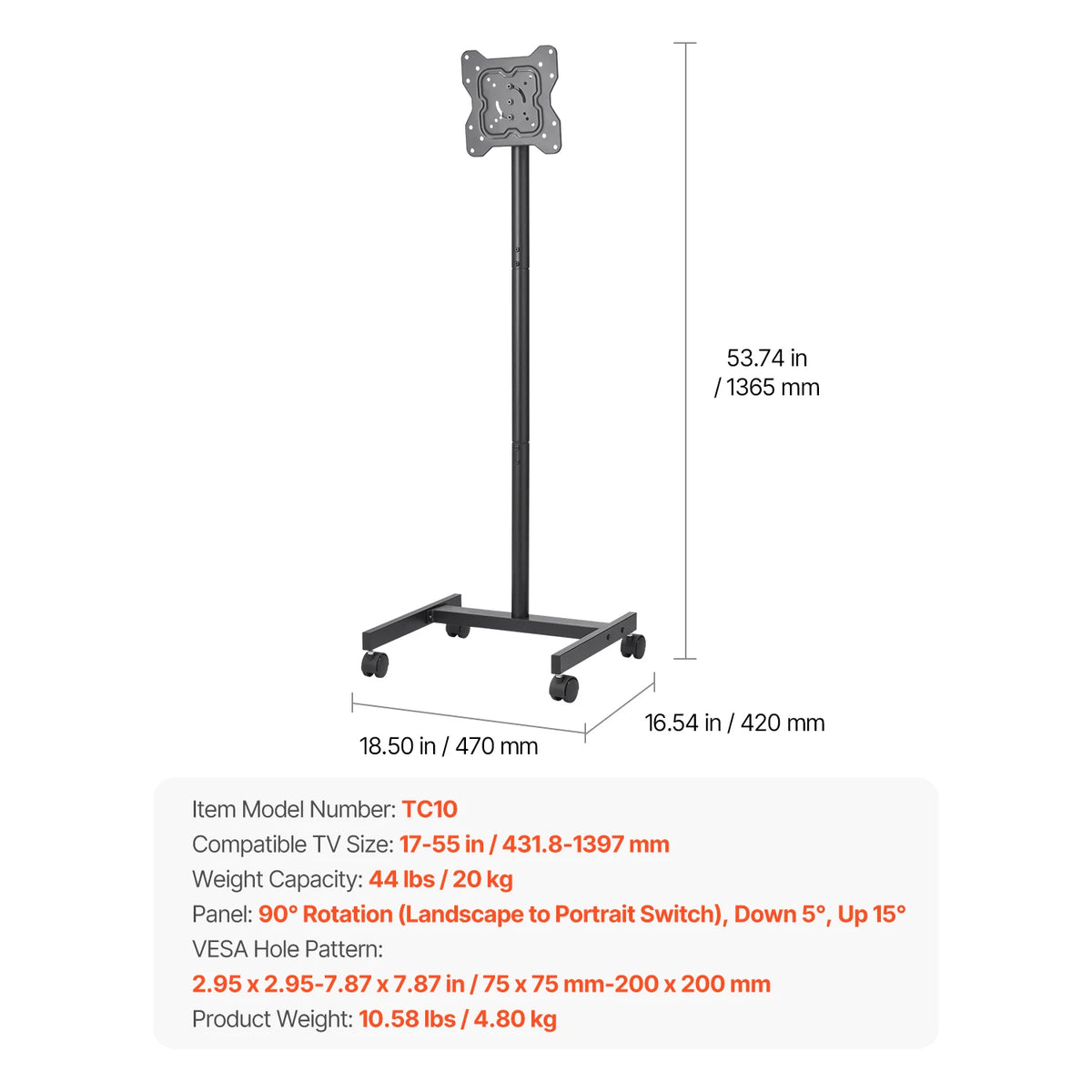 SucceBuy Universal Rolling TV Stand With Wheels For Home Office