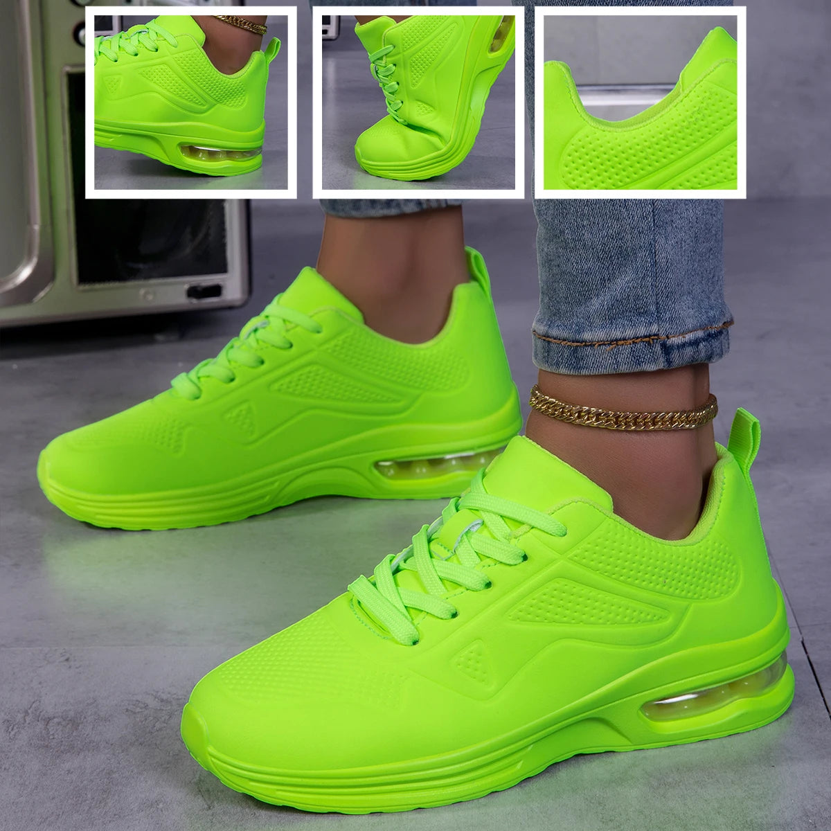 Women Solid Color Air Cushion Walking Sneakers Breathable Soft Upper Shock Absorb Non Slip Lace Up Lightweight Sports Shoes Gym Jogging Travel Daily Casual Running Footwear 2026 New