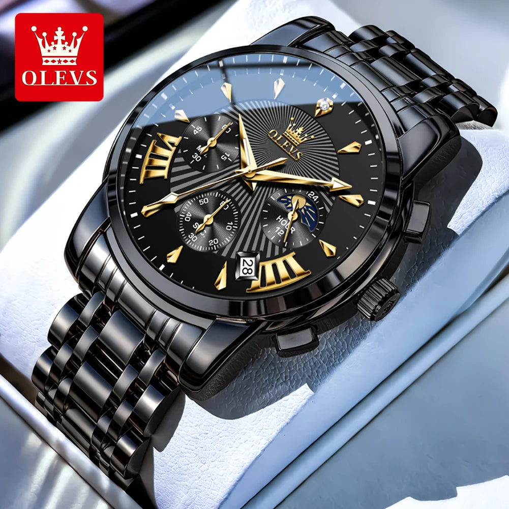OLEVS Moon Phase Quartz Watch With Calendar And Night Light