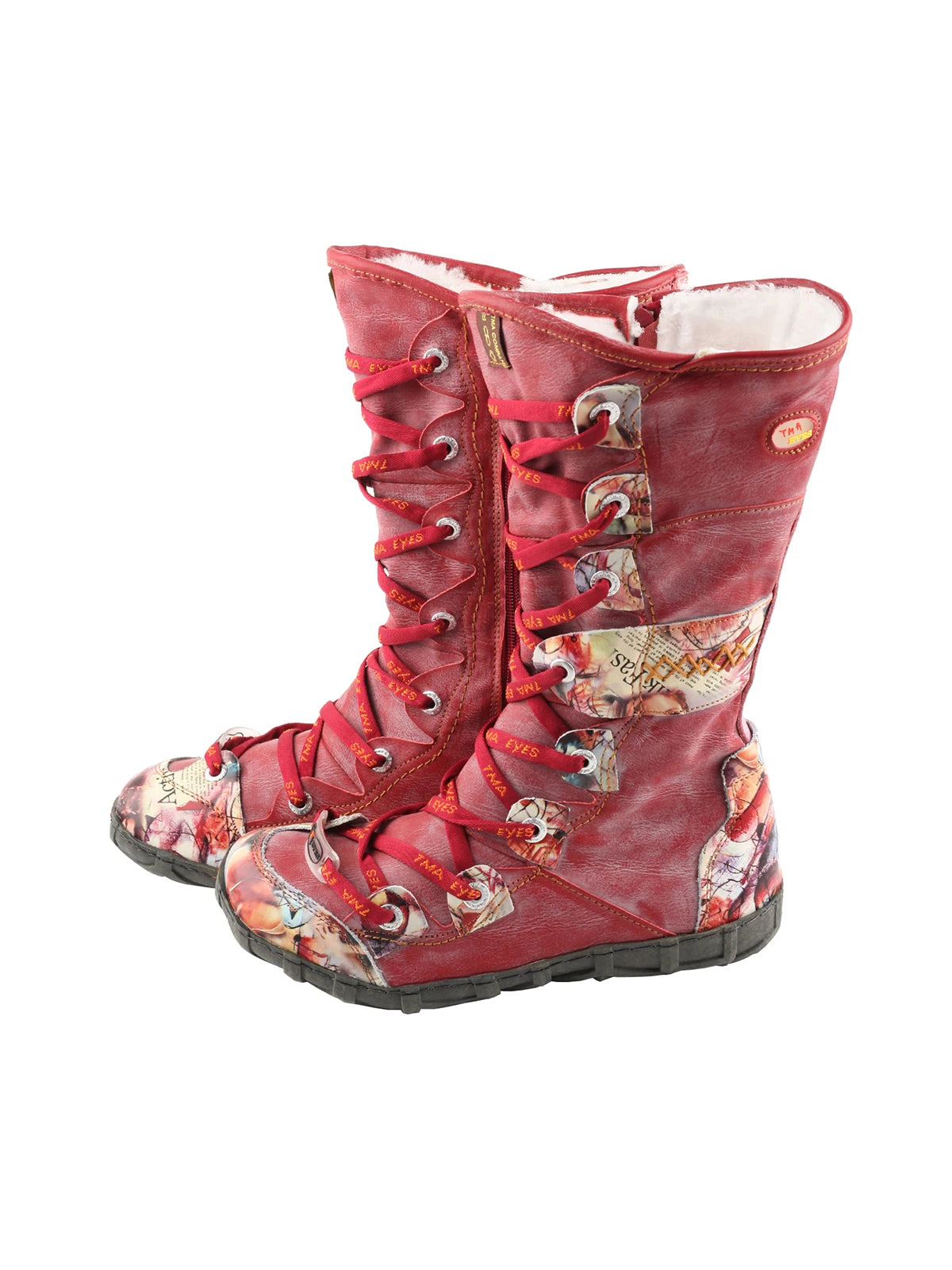 TMA EYES Women's Mid Calf Snow Boots Warm Fuzzy Lined Side Zipper Vintage Casual Winter Boots for Cold Weather Outdoor