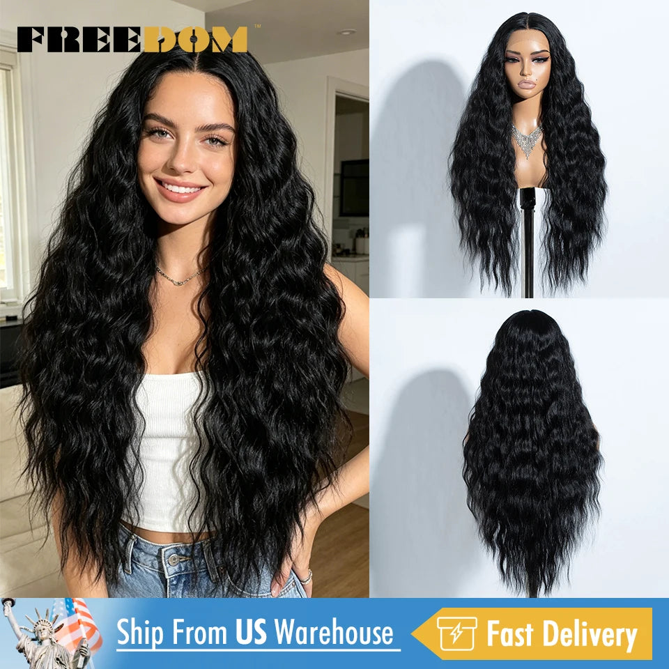 FREEDOM Curly Wavy Synthetic Lace Front Wig for Women