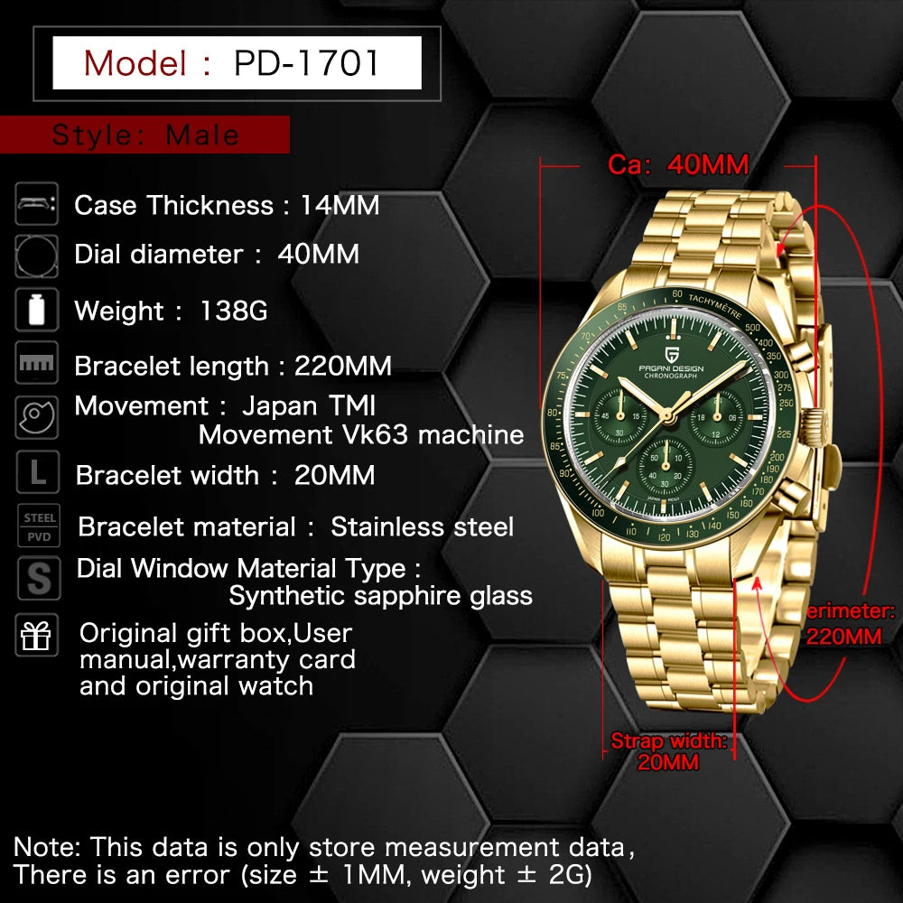 PAGANI DESIGN Men's Sapphire Crystal Quartz Chronograph Watch