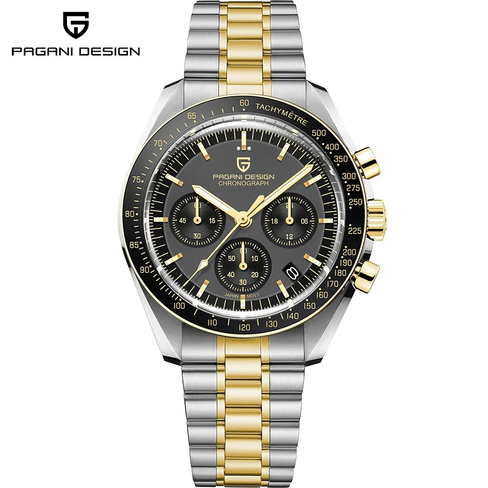 PAGANI DESIGN New Retro Red Watch Luxury Quartz Watches For Men Stainless Steel Luminous AR Sapphire Crystal Chronograph Man