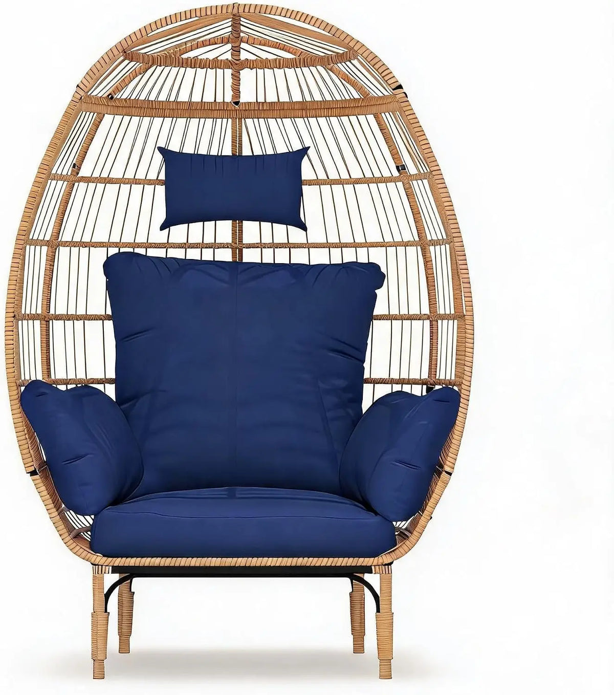 Garvee Hammock Rocking Chair Cushion Egg‑Shaped Lounge Chair  for Garden Living Room Decoration Iron‑Frame with Navy Cushion Hanging Hammock Chair