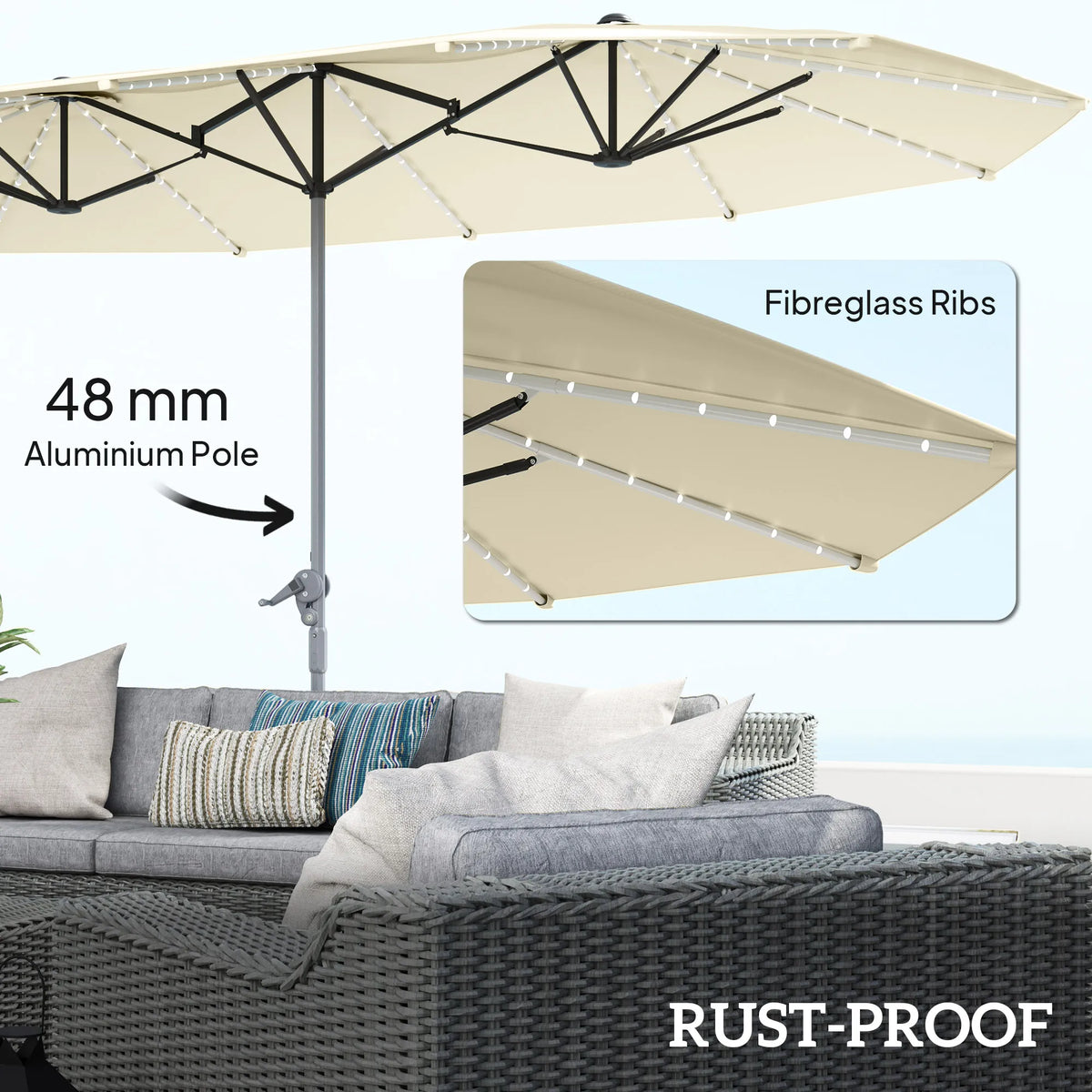 Outsunny Outdoor Patio Umbrella With Integrated Solar Lighting