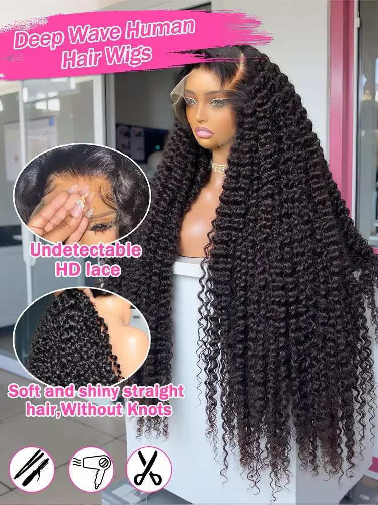 Missblue Malaysian Curly Human Hair Lace Front Wig Deep Wave