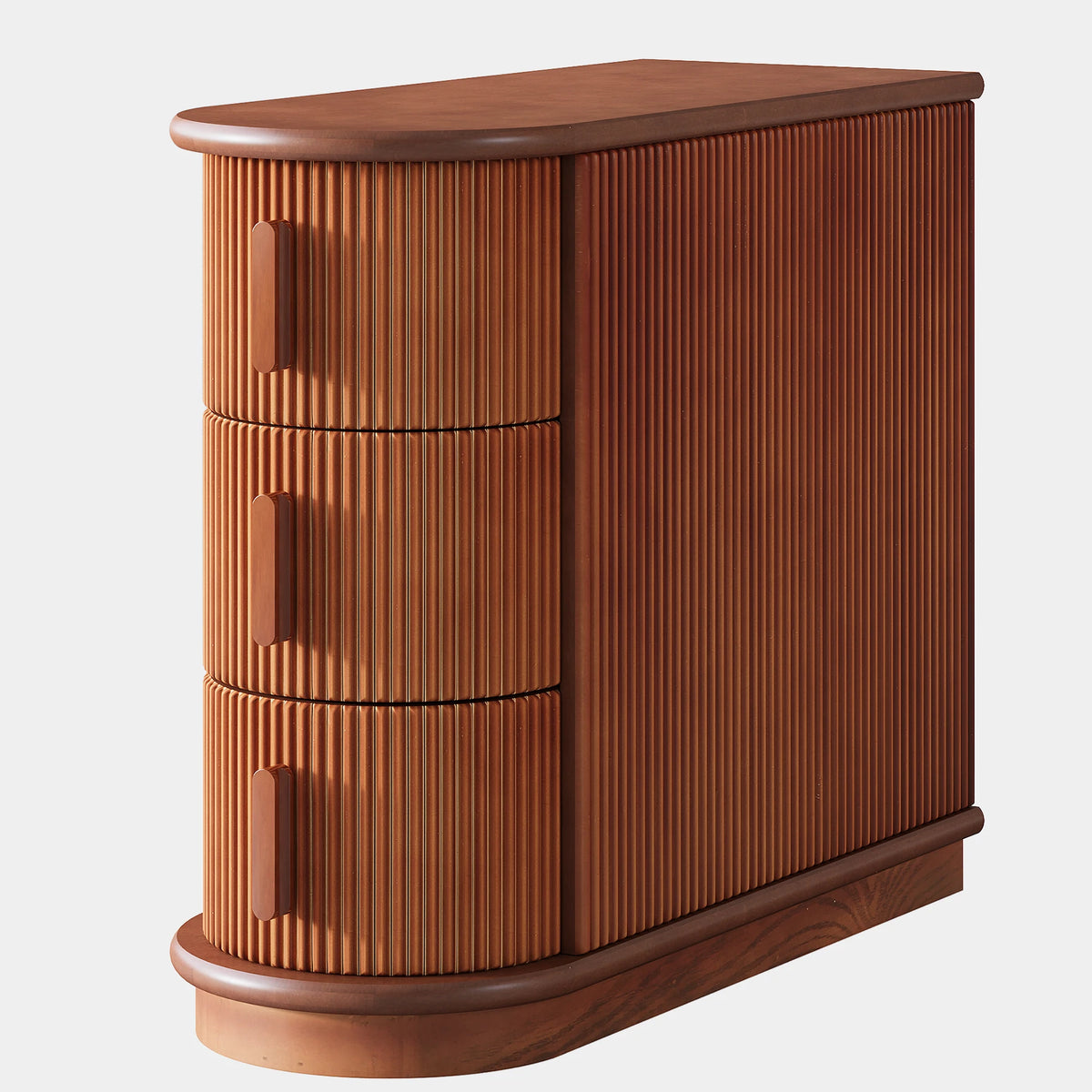 Tribesigns Solid Wood Three Drawer Oval End Table for Sofa Side Seating