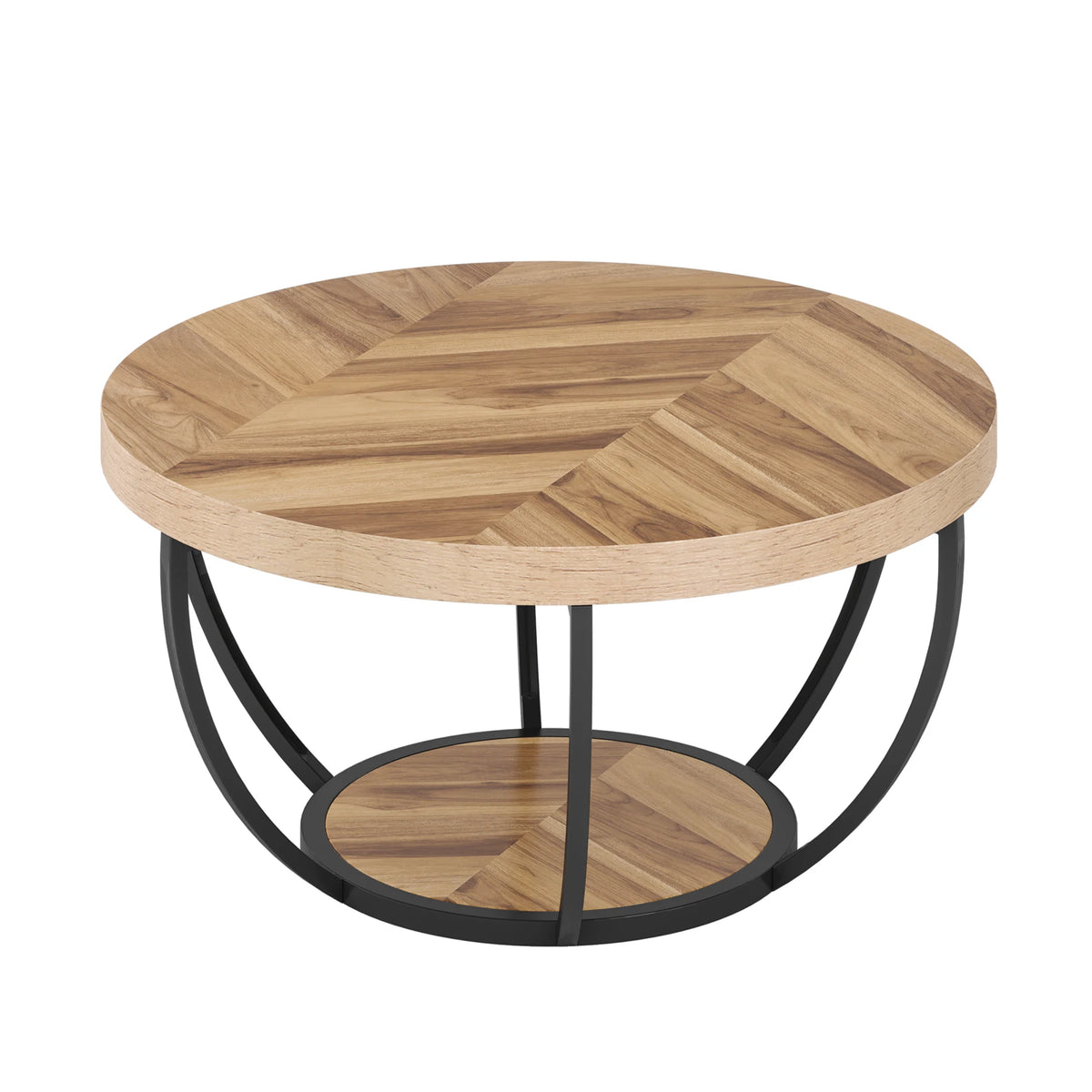 Tribesigns Modern Round Wooden Coffee Table With Two Tier Storage