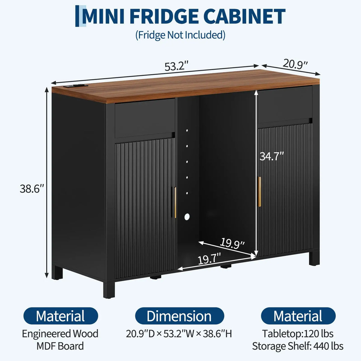 HiMISS Fluted Coffee Bar With Mini Fridge And Wine Storage