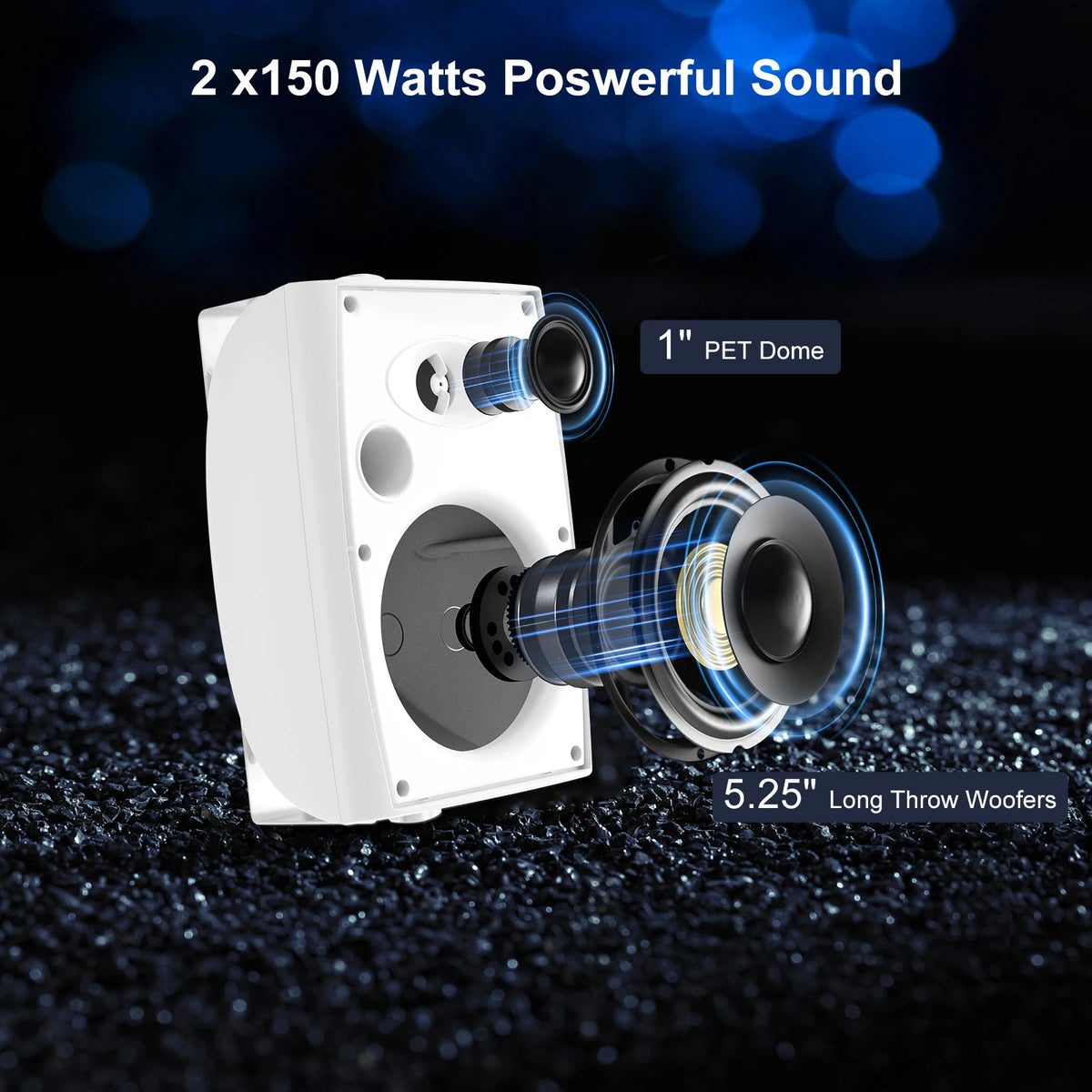 Herdio 5.25" Outdoor Speakers Waterproof Wired 300W Wall Mount Speakers Superior Sound Dual Swivel Brackets for Patio