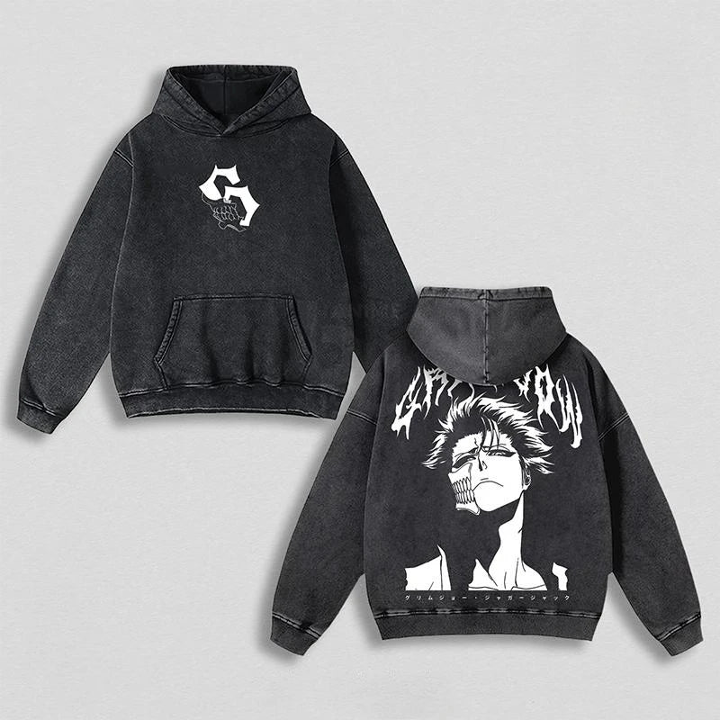 2025 Japanese Grimmjow Jaegerjaquez BLEACH Manga Graphic Hoodies Washed Oversized Vintage Long Sleeves Cotton Men Women Clothing