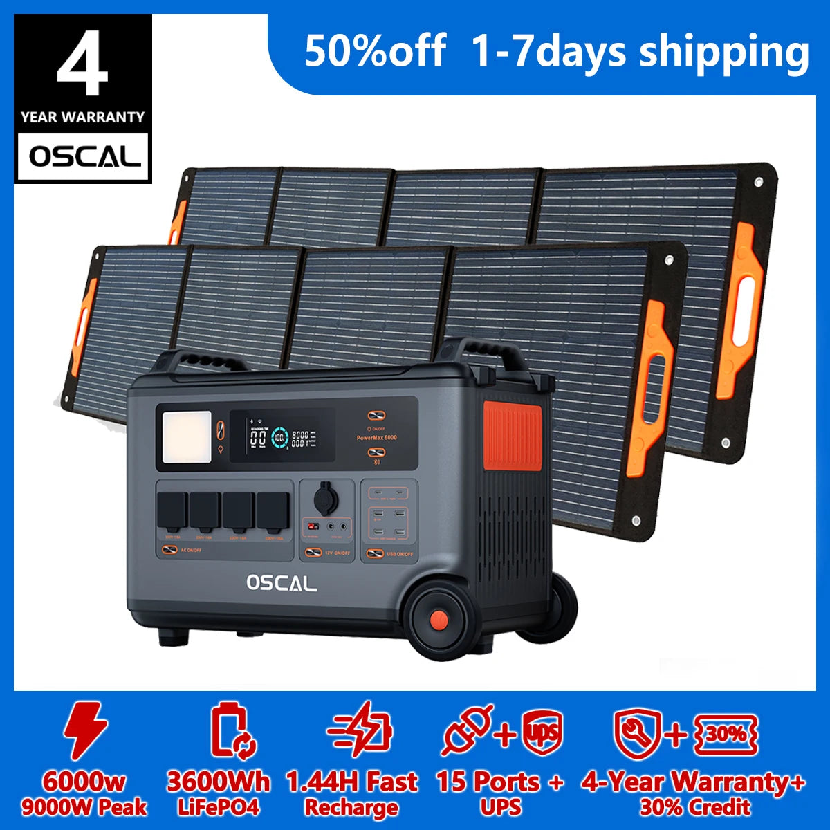Oscal Powermax 3600Wh 6000W LifePO4 Home Solar Generator
