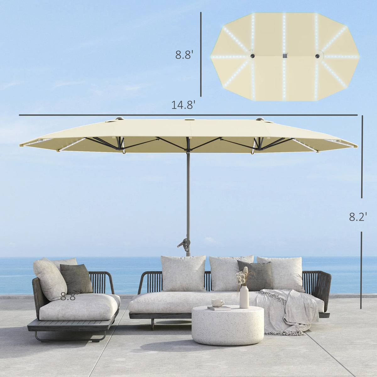 Outsunny Outdoor Patio Umbrella With Integrated Solar Lighting