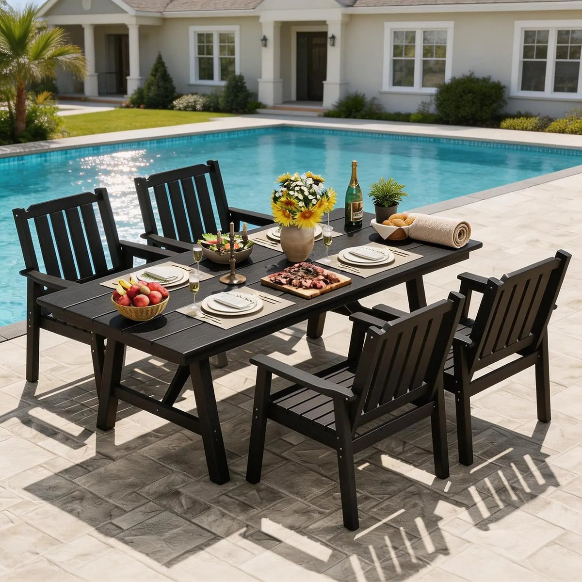 Garvee Weather Resistant HDPE Outdoor Dining Chair With Wood Grain Finish