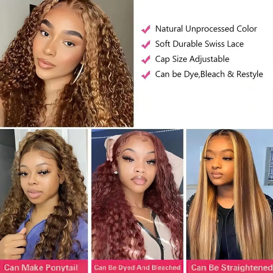 ALIKODY Deep Wave Human Hair HD Lace Closure Glueless Wig