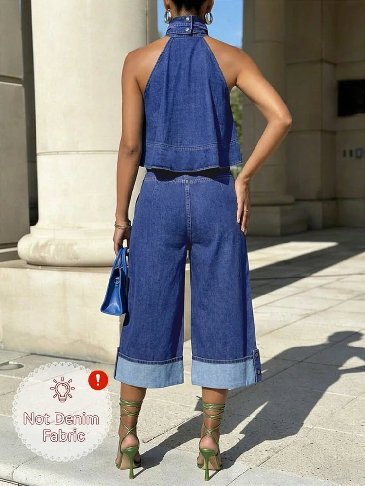 Women's Halter Top and Wide Leg Pants Matching Set