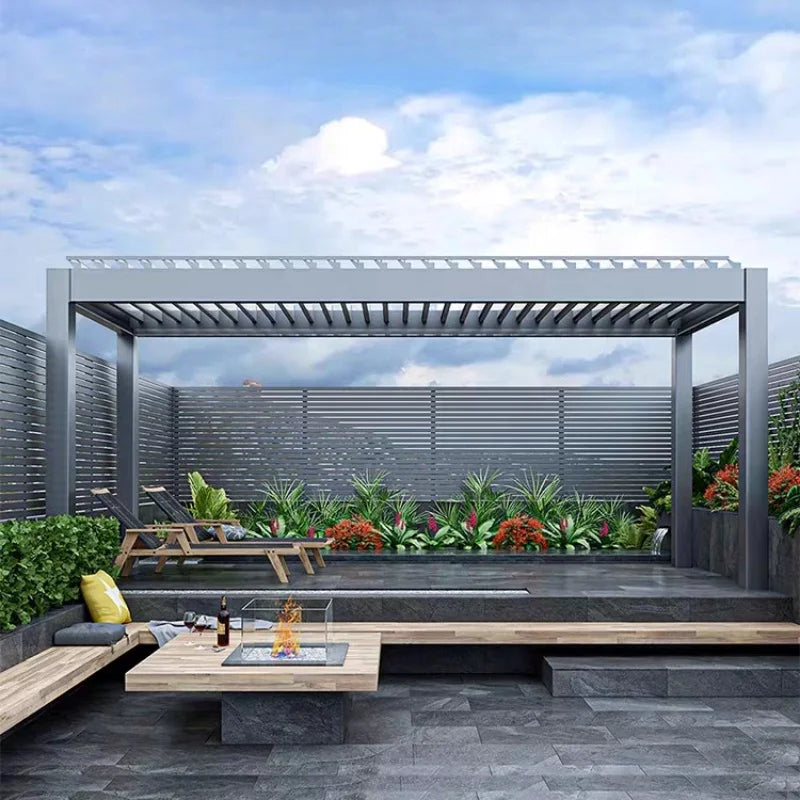 Electric Adjustable Aluminum Louvered Pergola Rainproof Outdoor Sunshade Gazebo