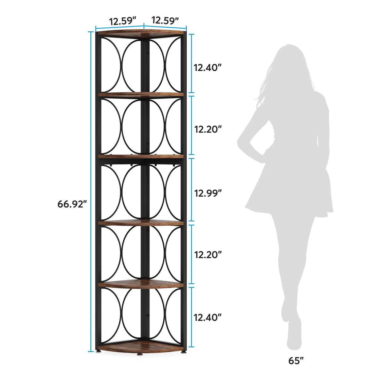 Tribesigns Rustic Six Tier Corner Bookshelf Storage Shelving Unit