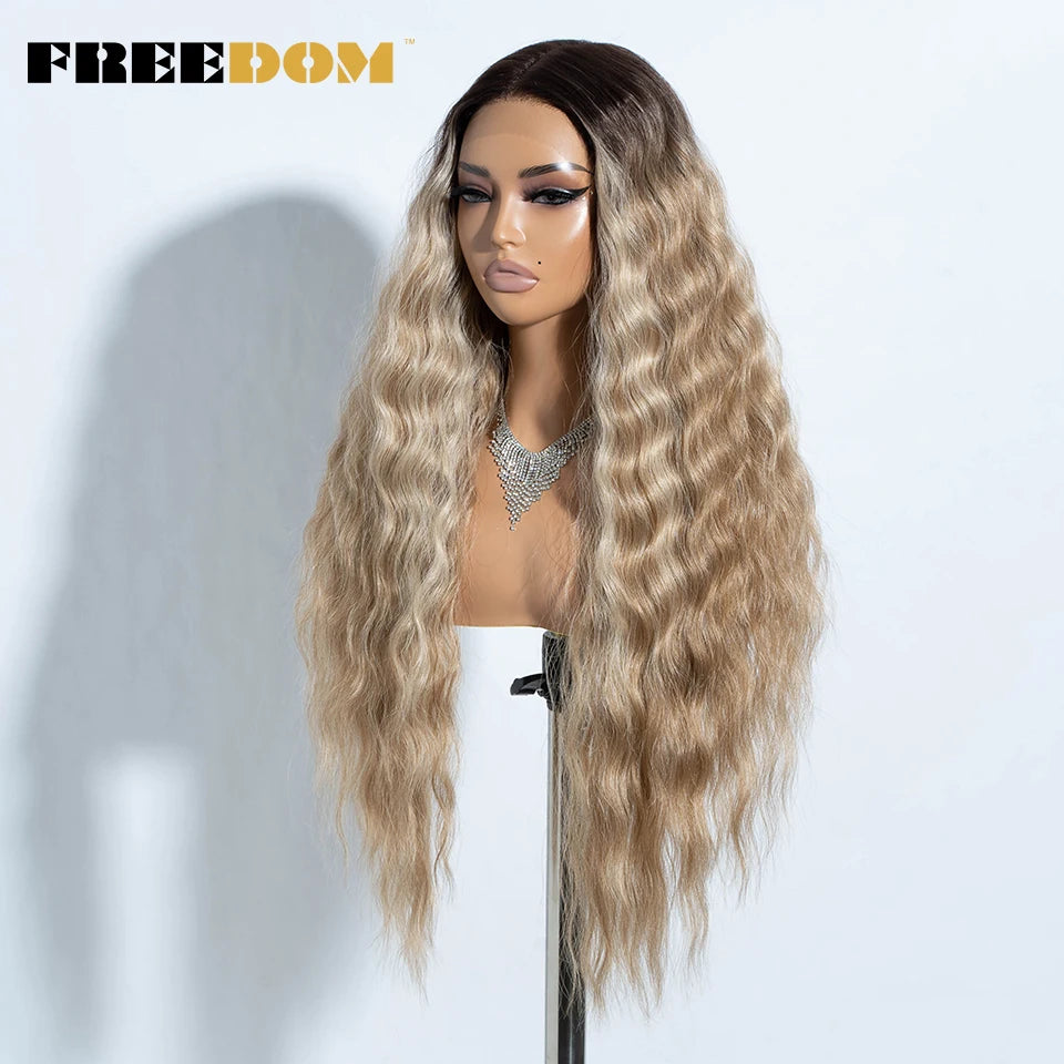 FREEDOM Curly Wavy Synthetic Lace Front Wig for Women