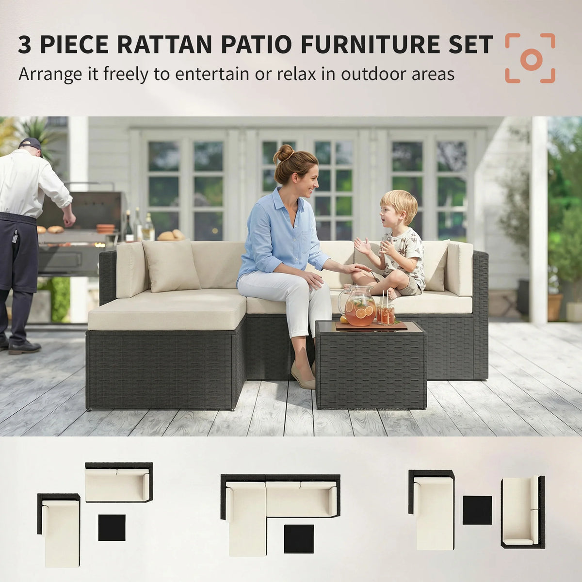 Outsunny Wicker Outdoor Patio Furniture Set for Garden Lounging