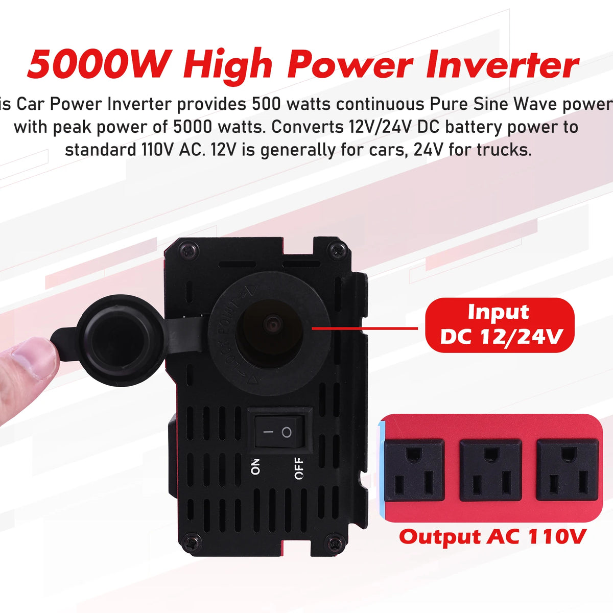 Portable 5000W Pure Sine Wave Car Power Inverter For Outdoor
