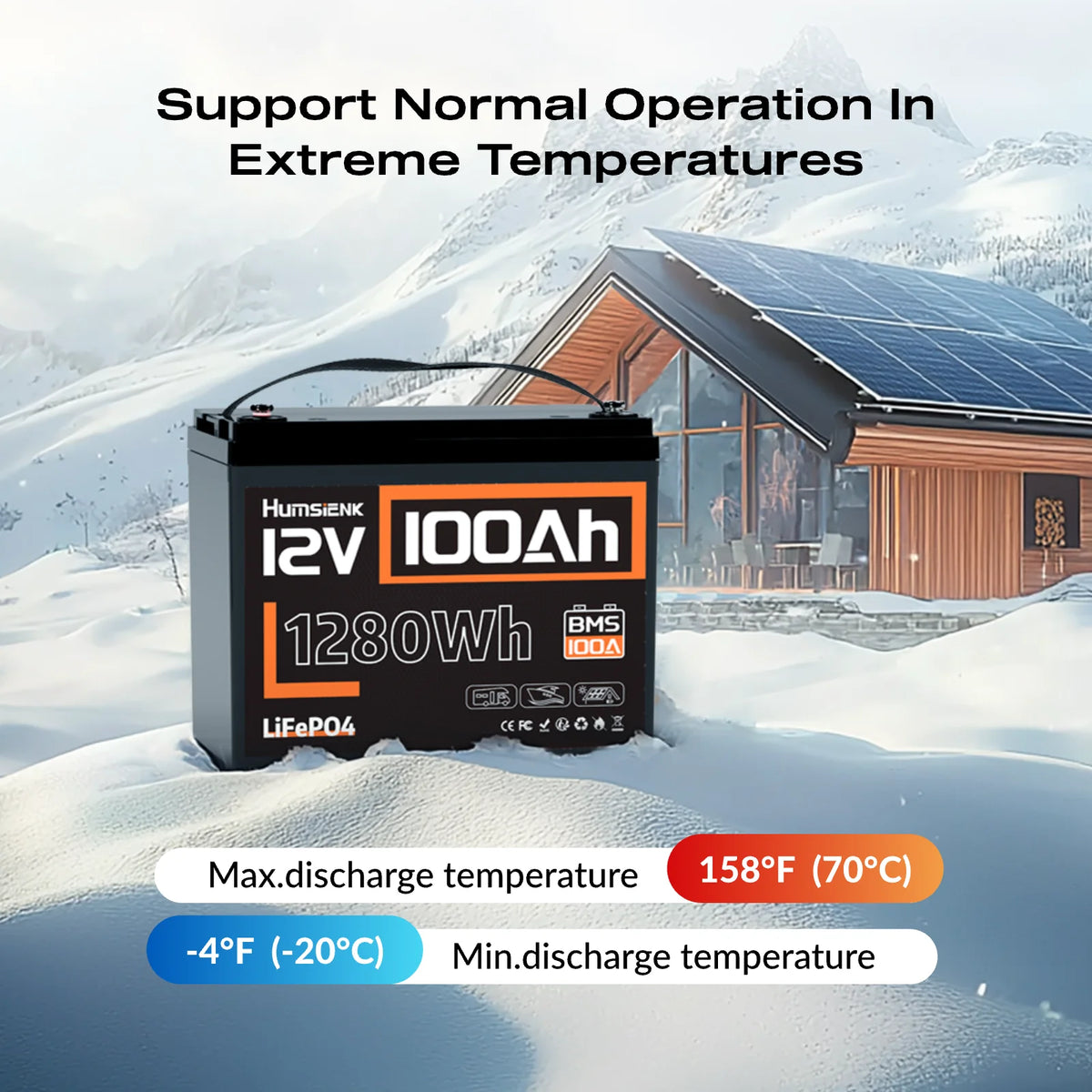 Humsienk 12V 100Ah LiFePO4 Lithium Battery For Solar Power Storage