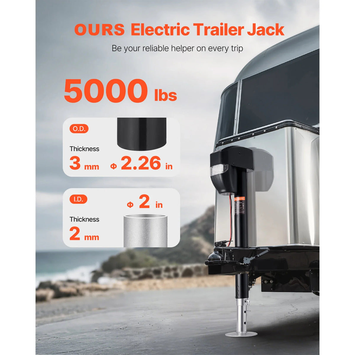 Electric 5000 LBS Tongue Jack With Remote RV Camper Trailer