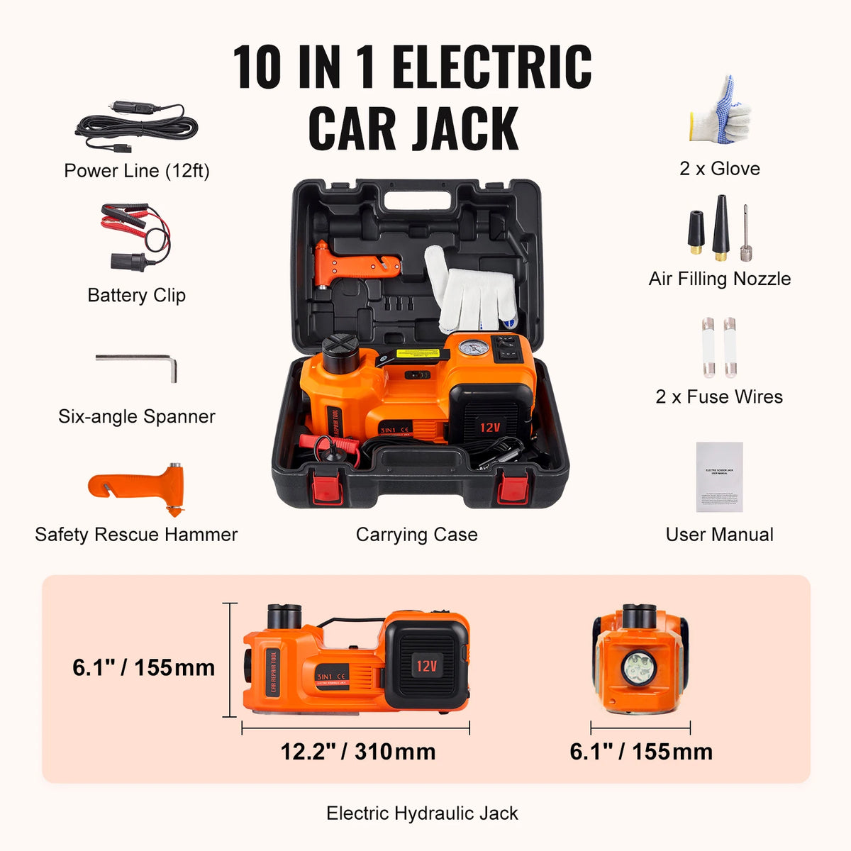 SucceBuy Portable Electric Hydraulic Car Jack For Quick Tire Changes