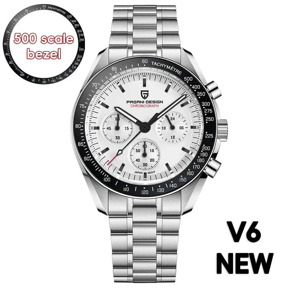 PAGANI DESIGN New Retro Red Watch Luxury Quartz Watches For Men Stainless Steel Luminous AR Sapphire Crystal Chronograph Man