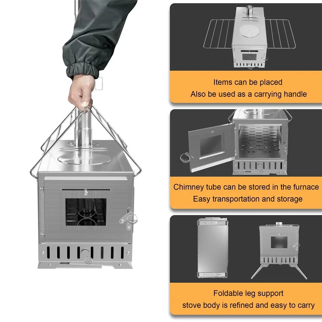 Portable Stainless Steel Wood Stove For Outdoor Camping And Cooking