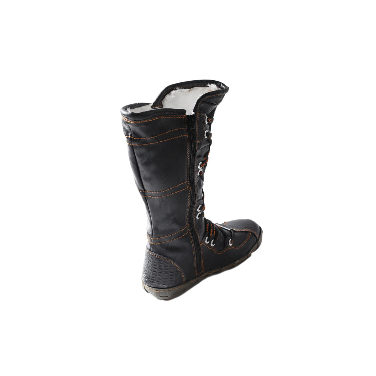 TMA EYES Women Vintage Mid‑Calf Snow Boots Winter Fleece Lined Warm Boots Side Zipper Lace‑Up Flat Casual Outdoor Booties