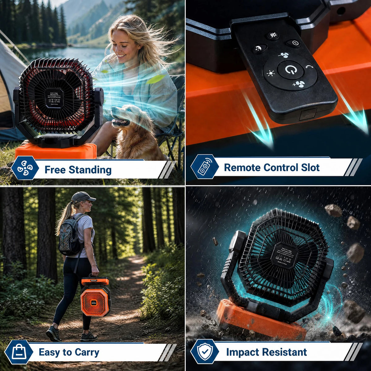 HiMiss Portable Camping Fan Five Speed Rechargeable Battery Led Light