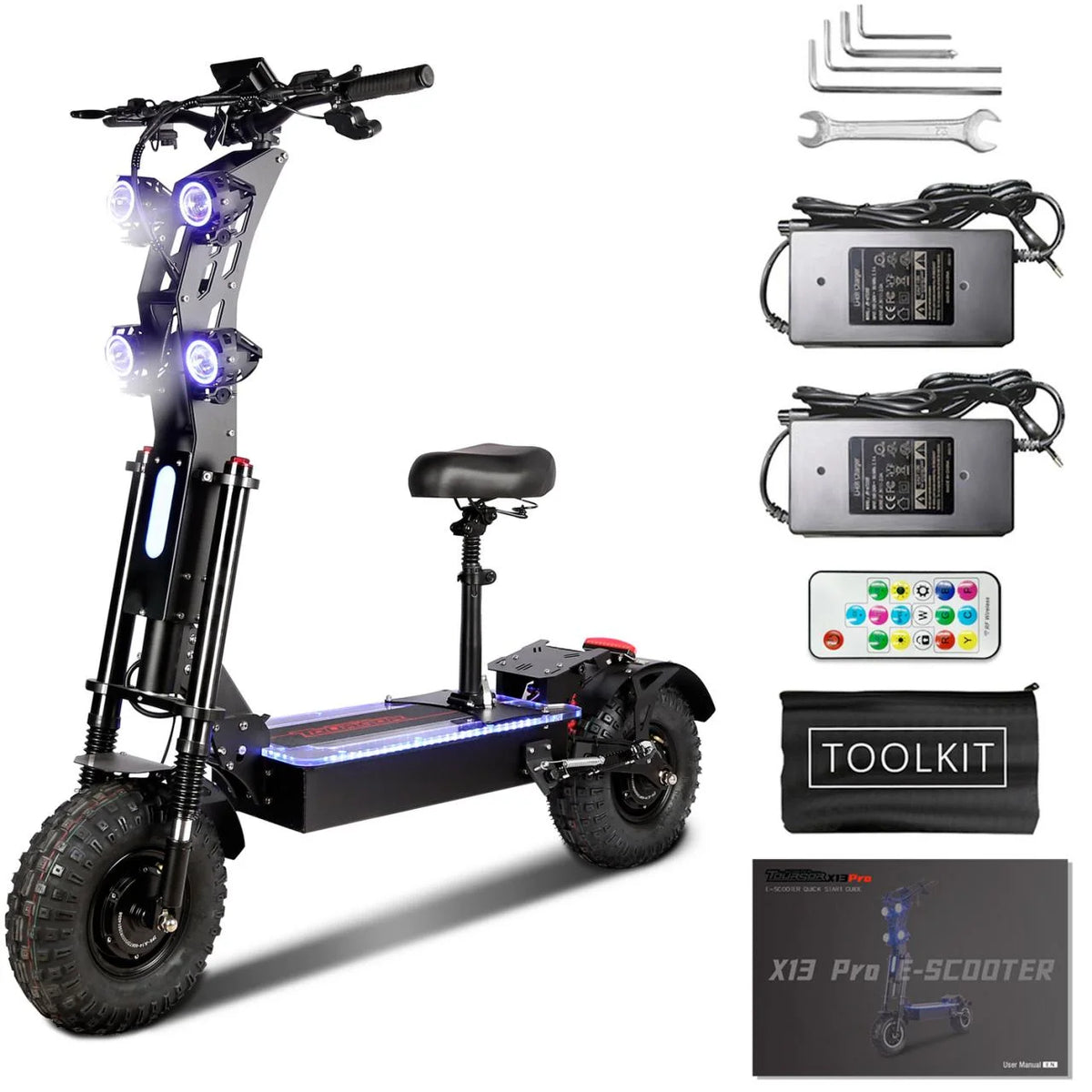 TOURSOR 10000W 13" Electric Scooter with Seat for Adult 72V 60V Oil Braking System Dual Motor 100KM/H Max Speed 130 KM Max Range