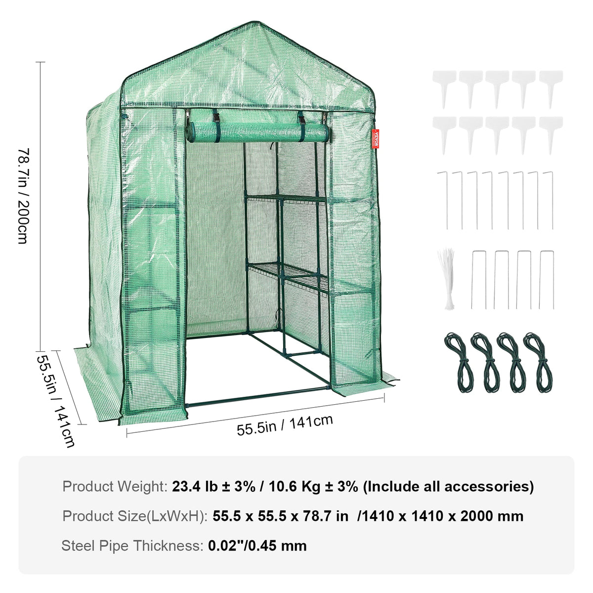 VEVOR Walk-in Green House Greenhouse with Shelves High Strength PE Cover with Doors & Windows and Steel Frame for Planting