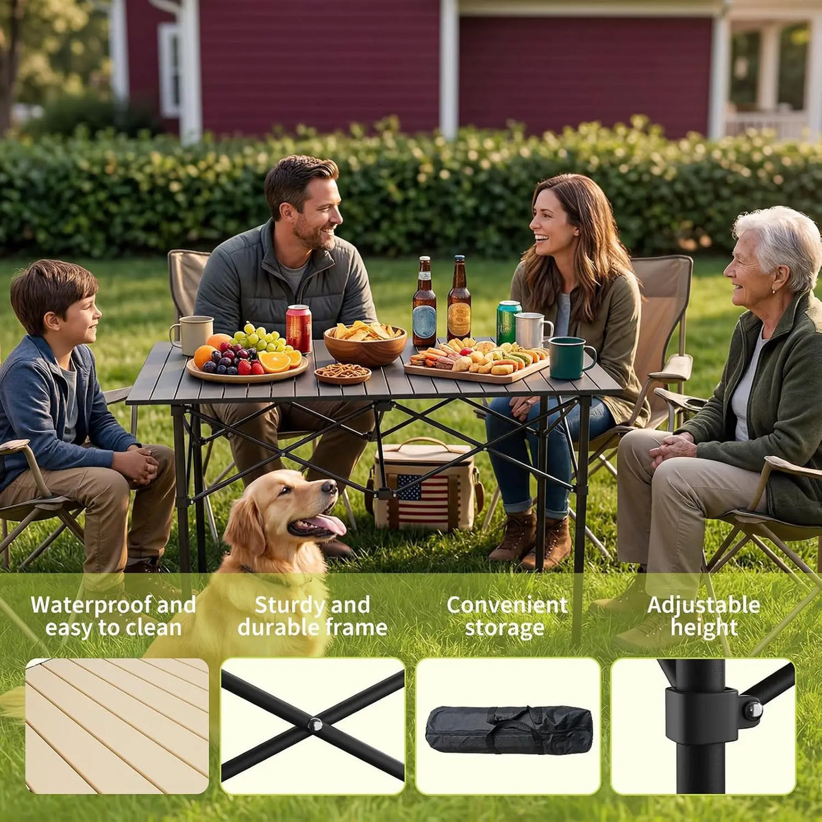 TACLEEKII Portable Aluminum Folding Camping Table Adjustable Height