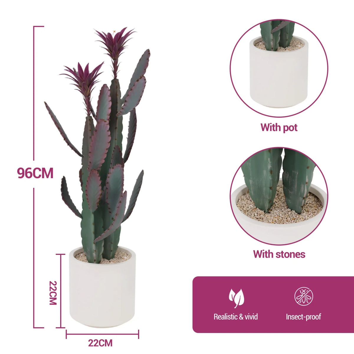 Tall Artificial Cactus Potted Plant 96cm Faux Desert Cacti Fake Big Cactus Plant with Planter for Home Garden Indoor Outdoor