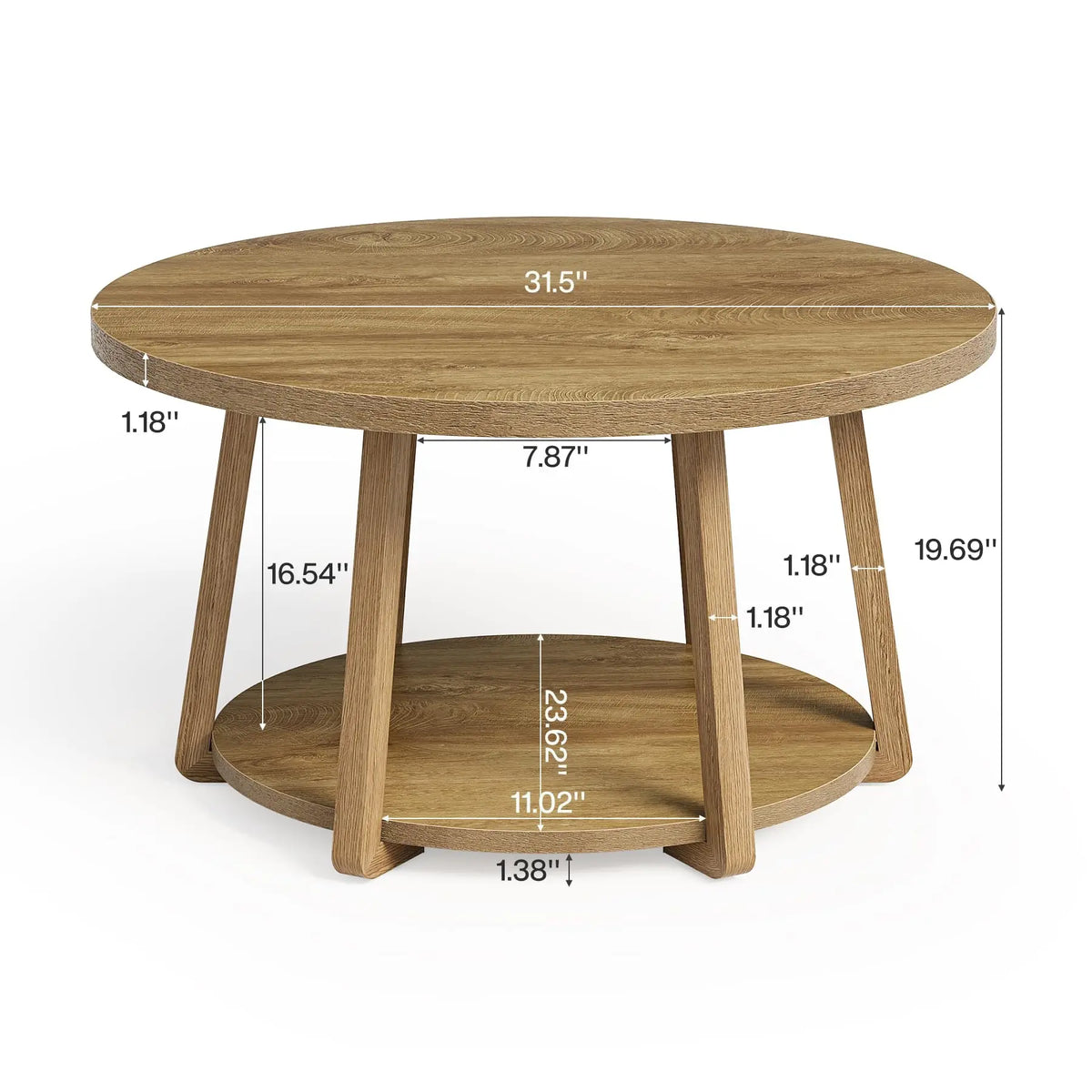 Tribesigns Round Two Tier Coffee Table With Convenient Storage