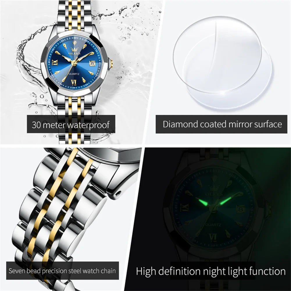 OLEVS Womens Quartz Watch With Diamond Accents And Luminous Dial