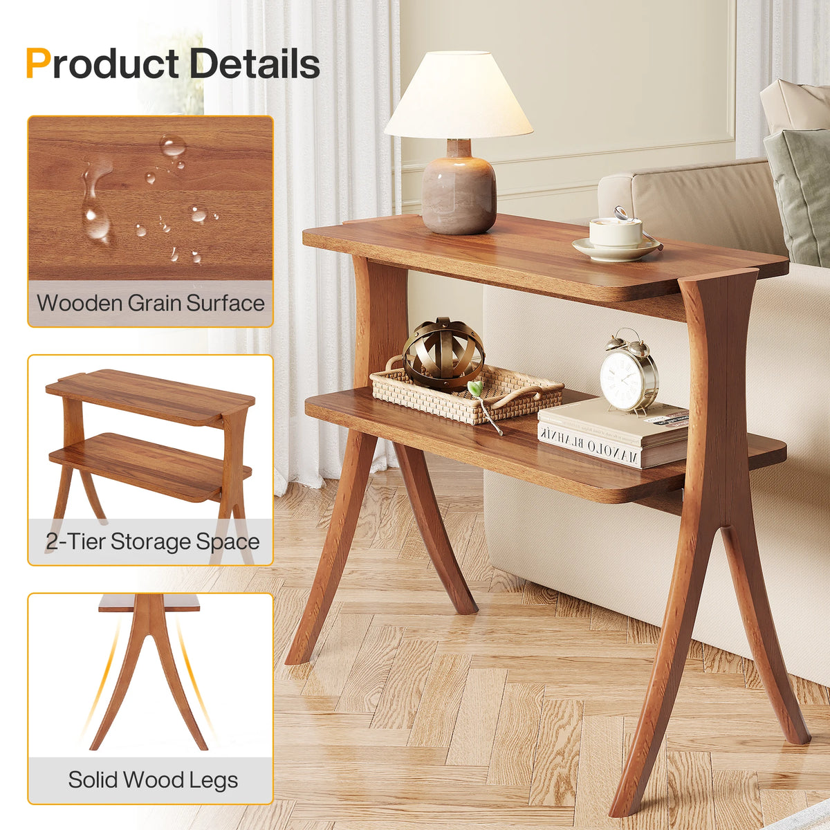 Tribesigns Wooden Side Table With Two Tier Storage Shelves