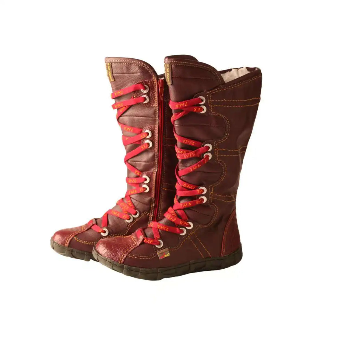 TMA EYES Women Vintage Mid‑Calf Snow Boots Winter Fleece Lined Warm Boots Side Zipper Lace‑Up Flat Casual Outdoor Booties