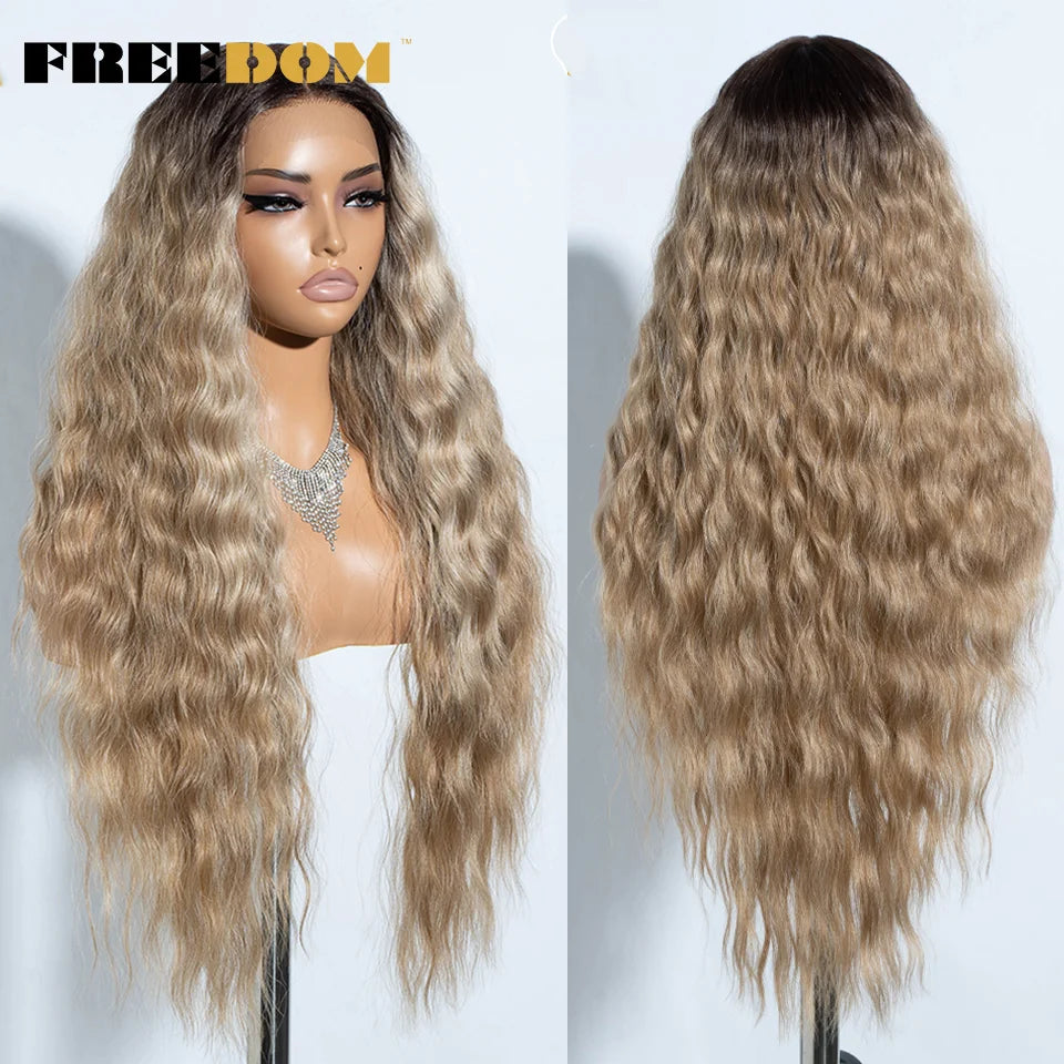 FREEDOM Curly Wavy Synthetic Lace Front Wig for Women
