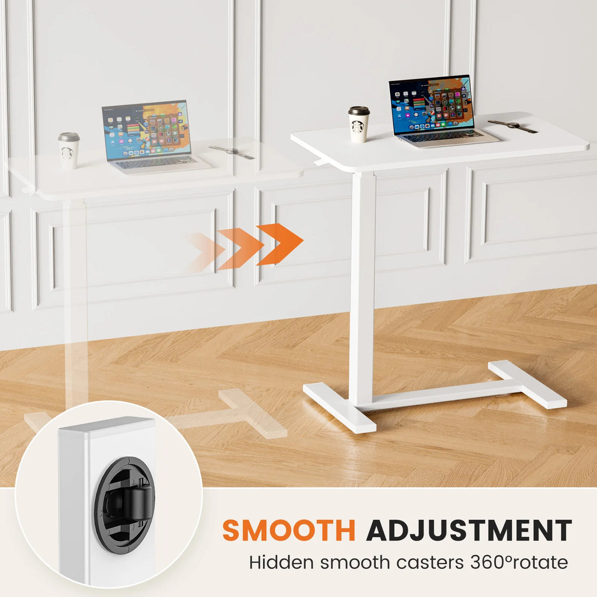 JHK Adjustable Overbed Table With Hidden Wheels For Bedroom Use