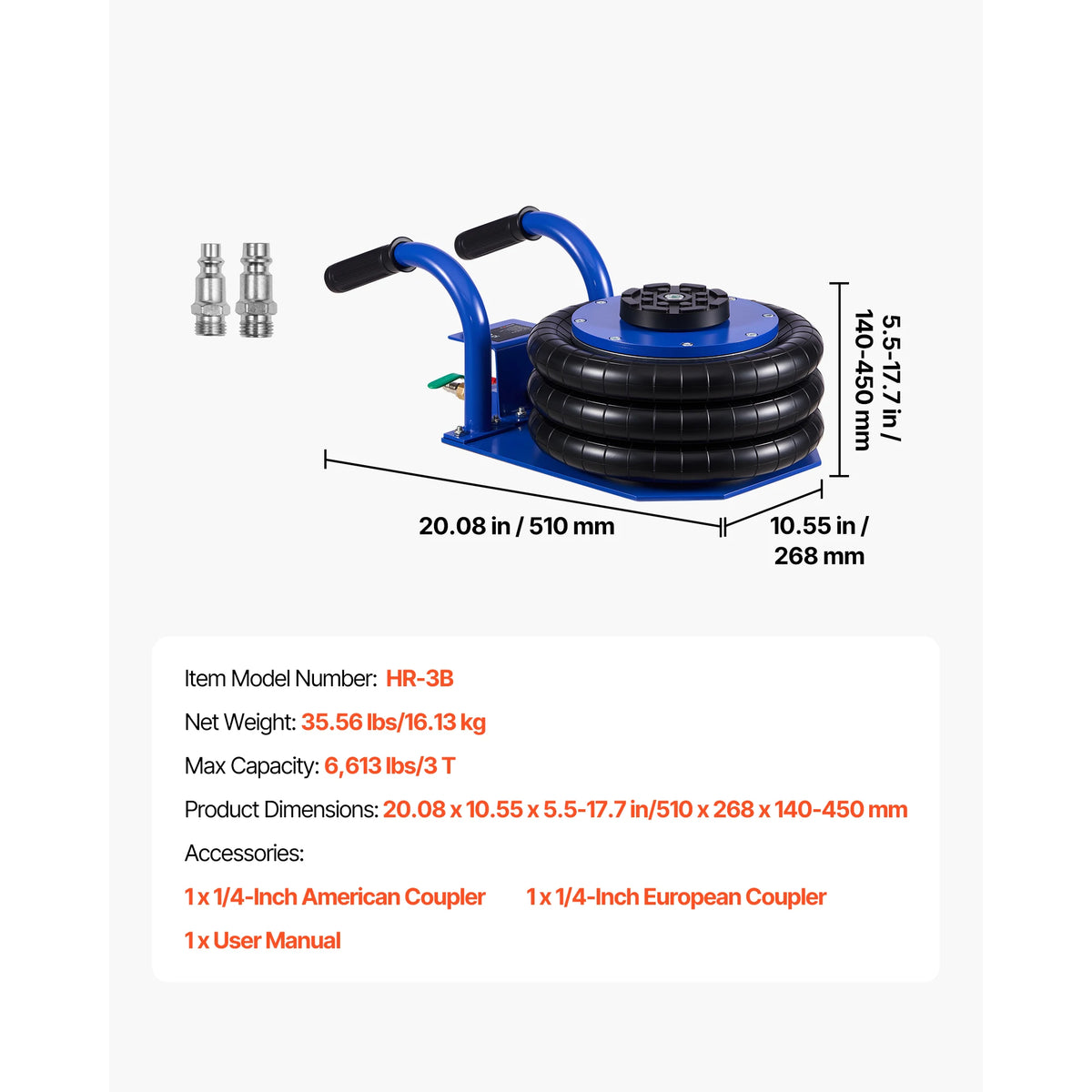 Succebuy Portable Triple Bag Air Jack Pneumatic Car Lift