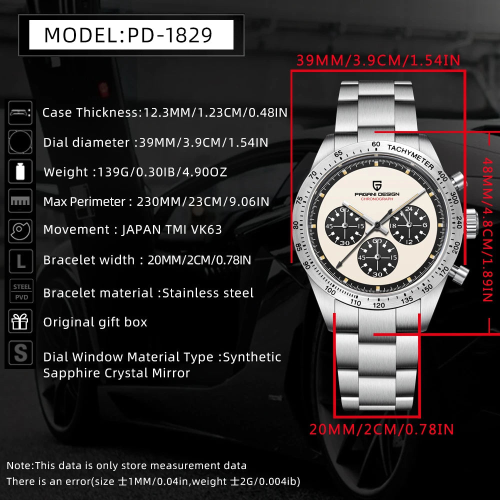PAGANI DESIGN Men's Waterproof Quartz Sapphire Crystal Business Watch