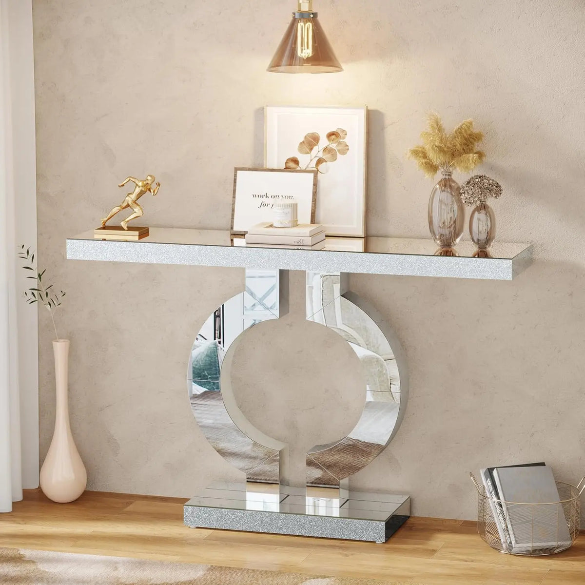 Tribesigns Modern Mirrored Console Table for Entryways and Hallways